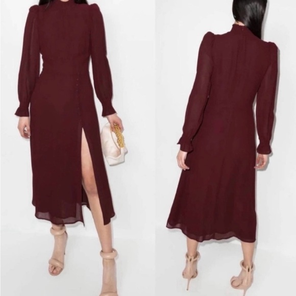 Reformation burgundy stevi- leg crepe midi dress size 10 - Picture 3 of 16